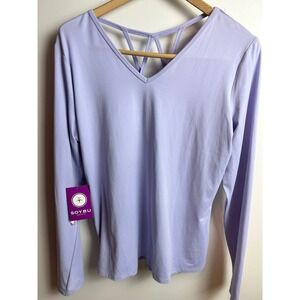 Soybu Women's Long Sleeve V Neck Top Yoga Workout Tee Activewear Iris L